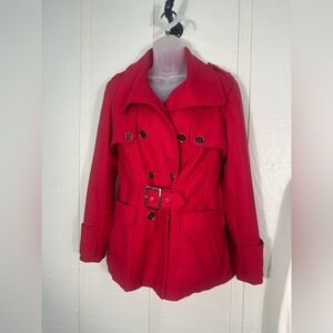 Green with Envy Women's Zippered Red Wool Blend Coat  Size Large EUC